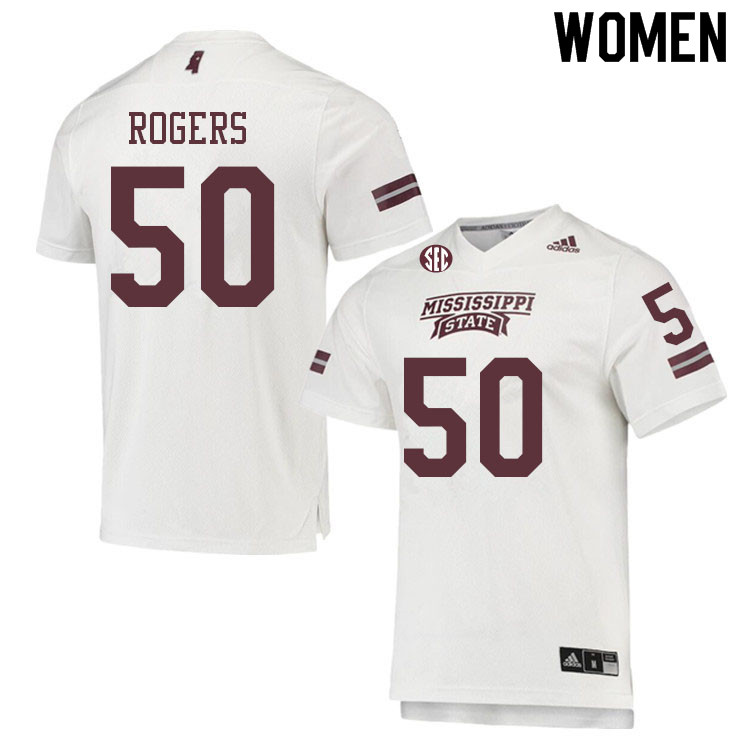 Women #50 Timar Rogers Mississippi State Bulldogs College Football Jerseys Sale-White